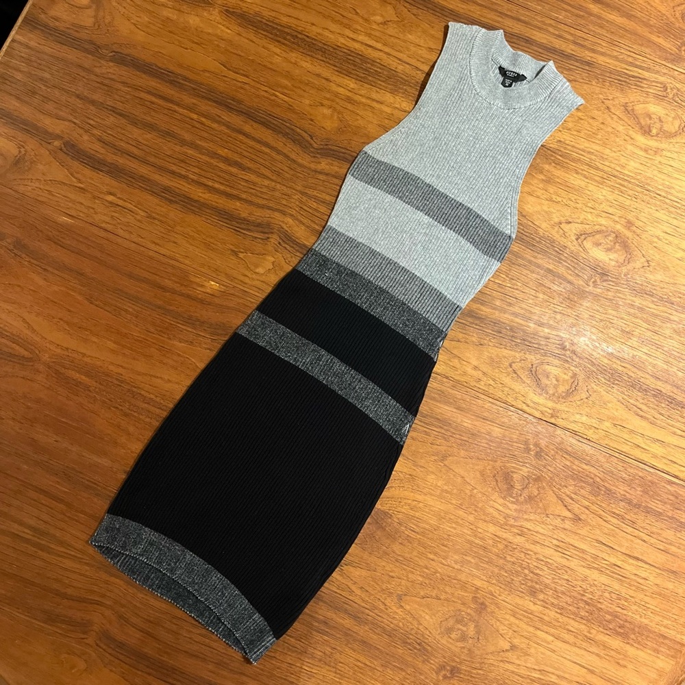 Guess Gray Sleeveless Mock Neck Bodycon Midi Dress